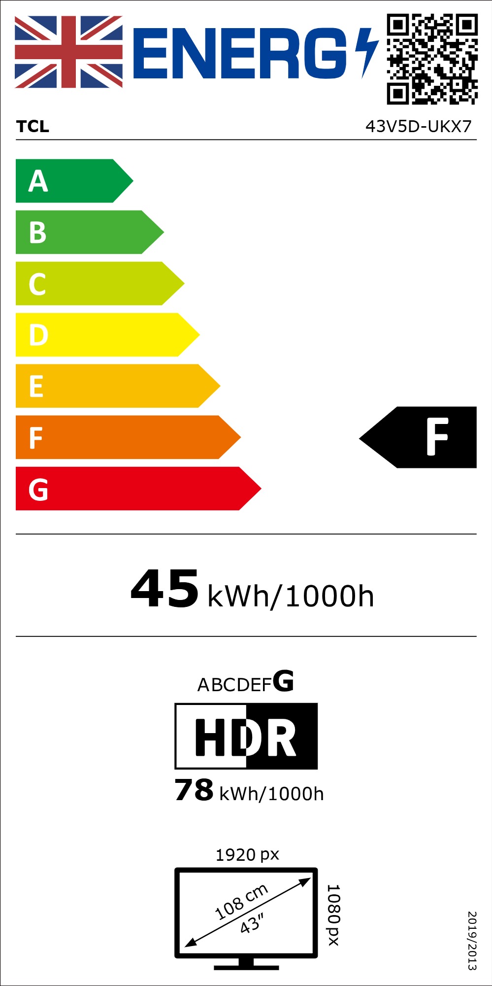 TCL V5D-UK 43" Full HD HDR QLED Freely Smart TV - 43V5DUK