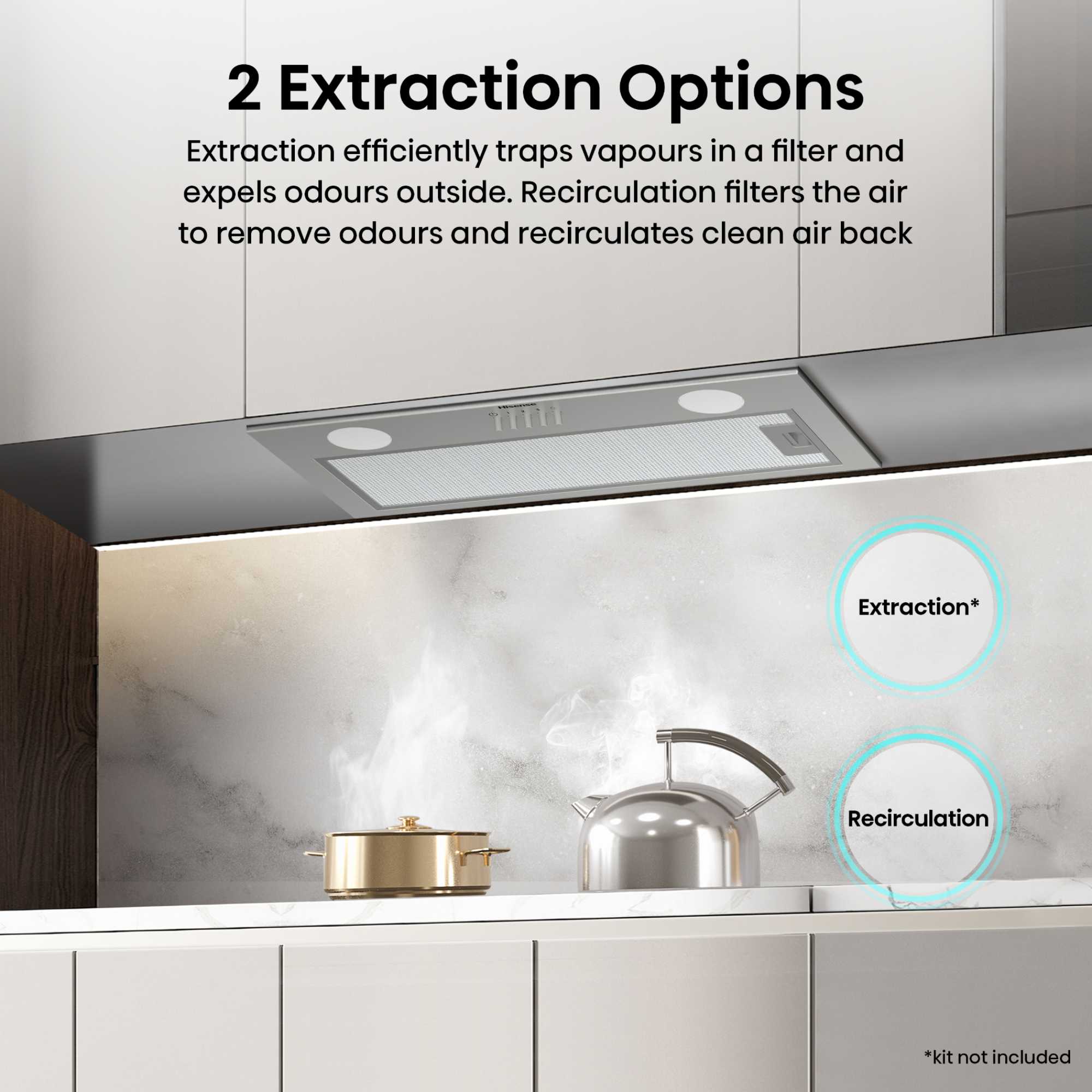 Hi4 Decorative CH10IN14BBUK 100cm Built-In Chimney Hood - Black