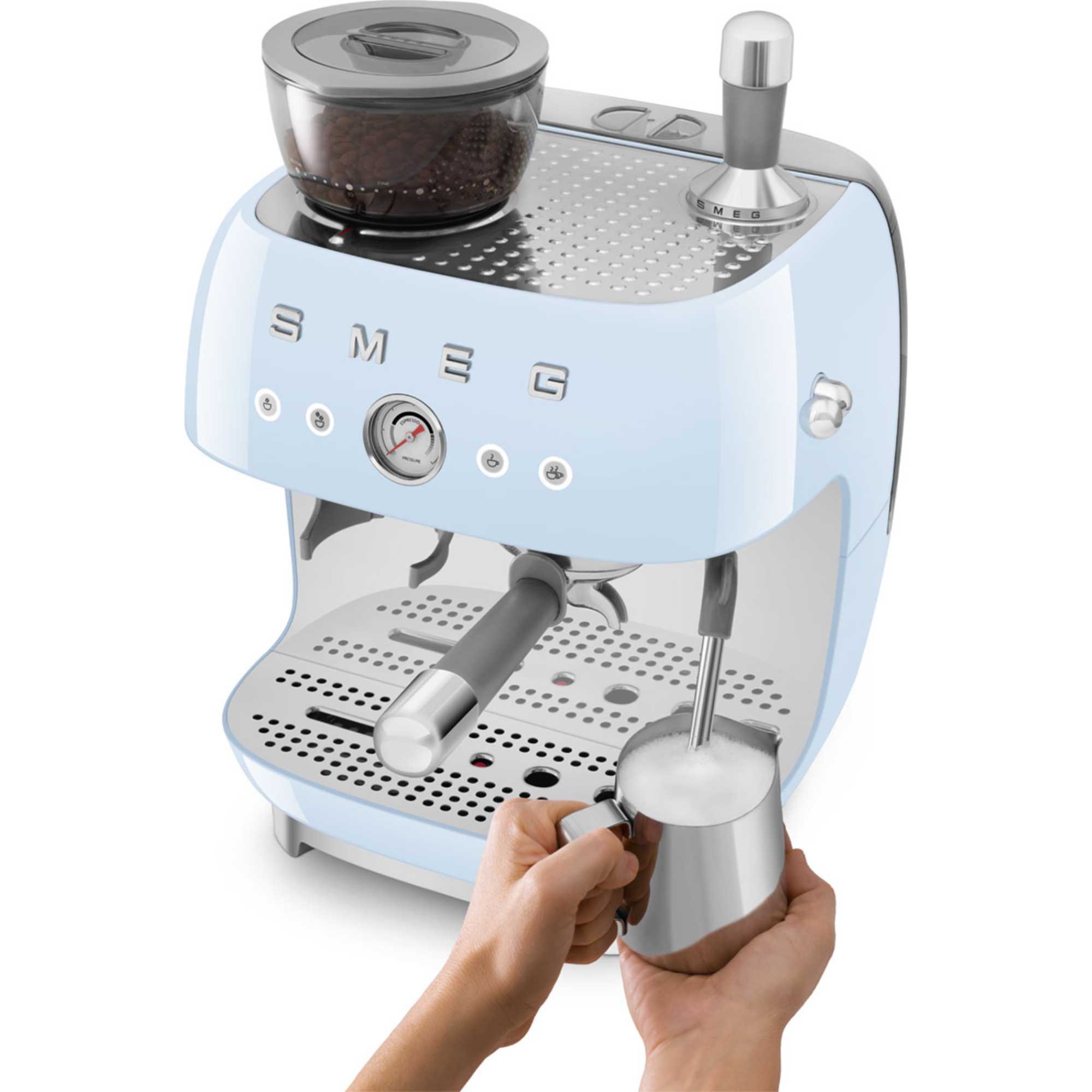 EGF03PBUK 50's Style Espresso Coffee Machine with Grinder - Pastel Blue