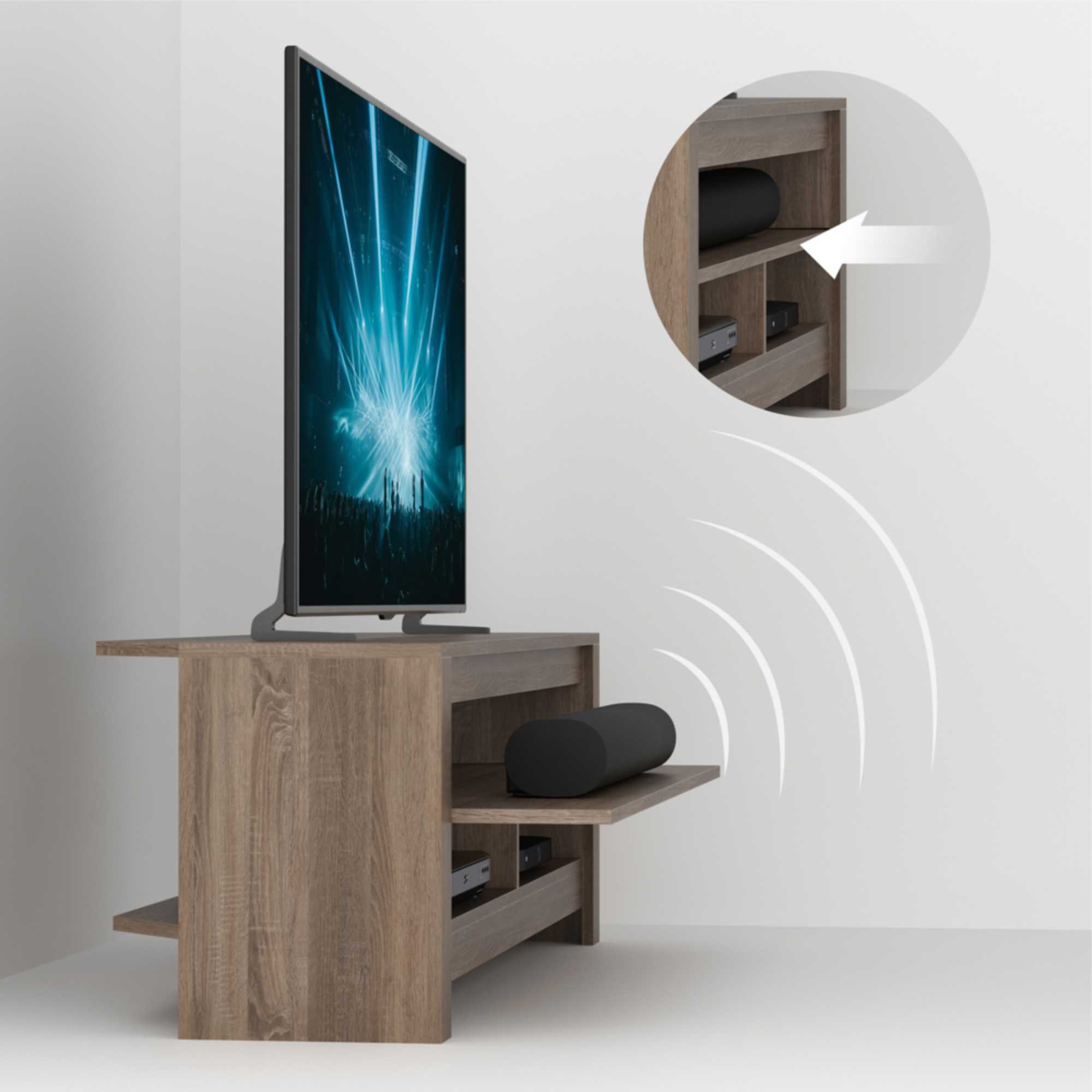 CAS120GO Calibre Sound 1.2m TV Stand with Sliding Shelf - Rustic Sawn Oak