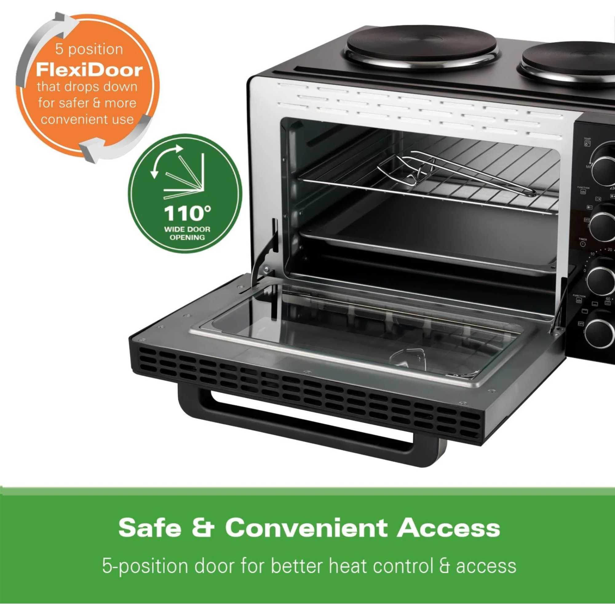 HB28HDB 28l Mini Oven with Double Hotplate - Black