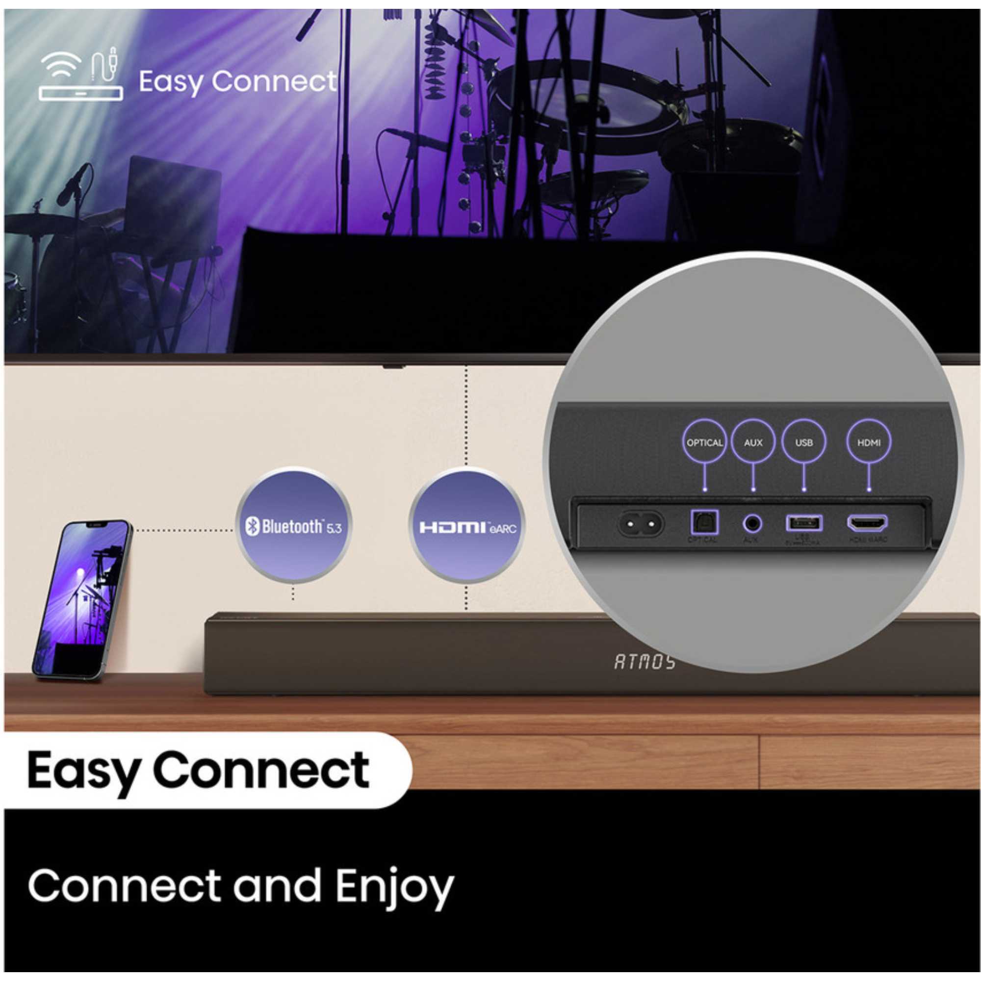 AX5100Q 5.1ch Dolby Atmos Soundbar with Wireless Subwoofer