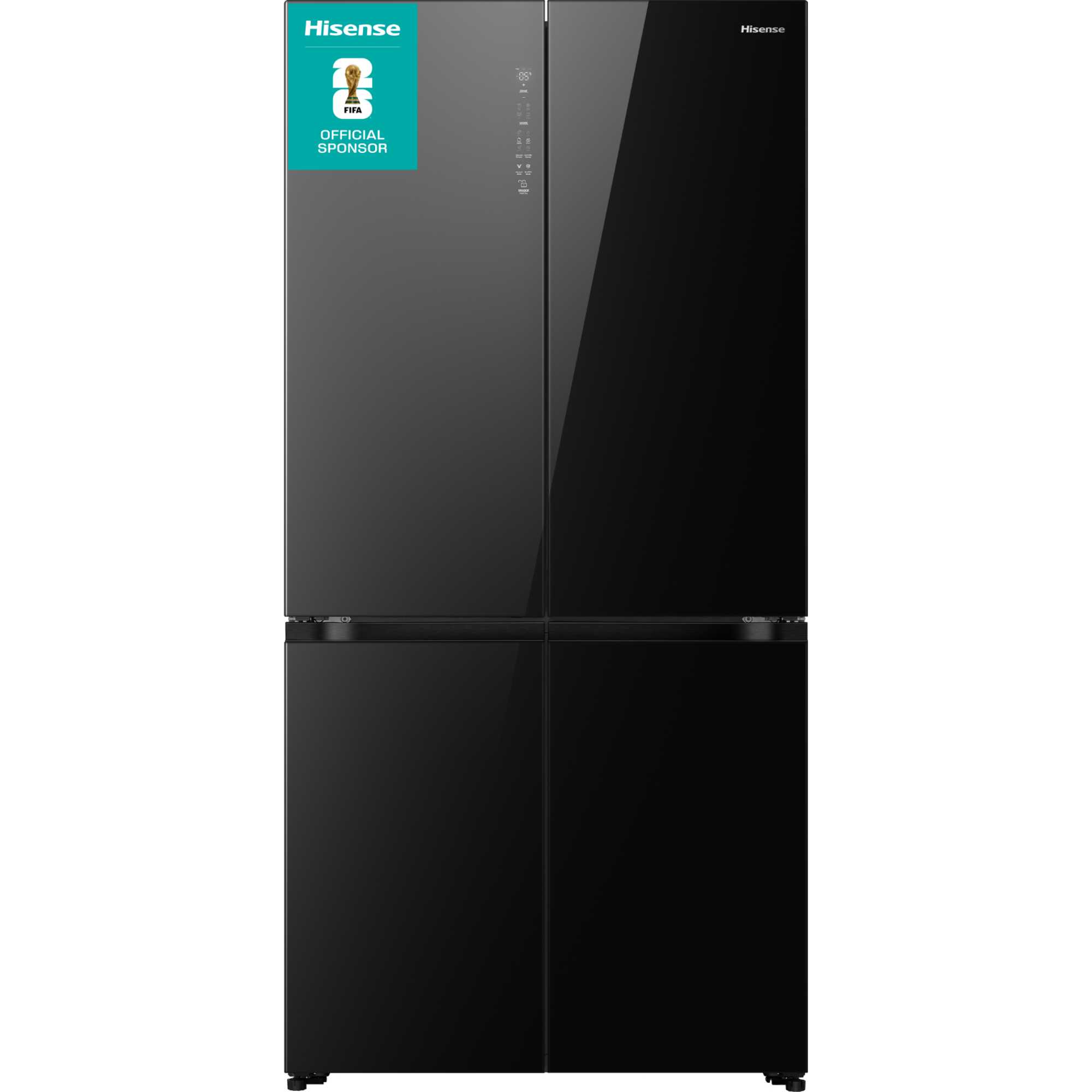 RQ768N4GBE KitchenFit 591l American Style Fridge Freezer - Black Glass