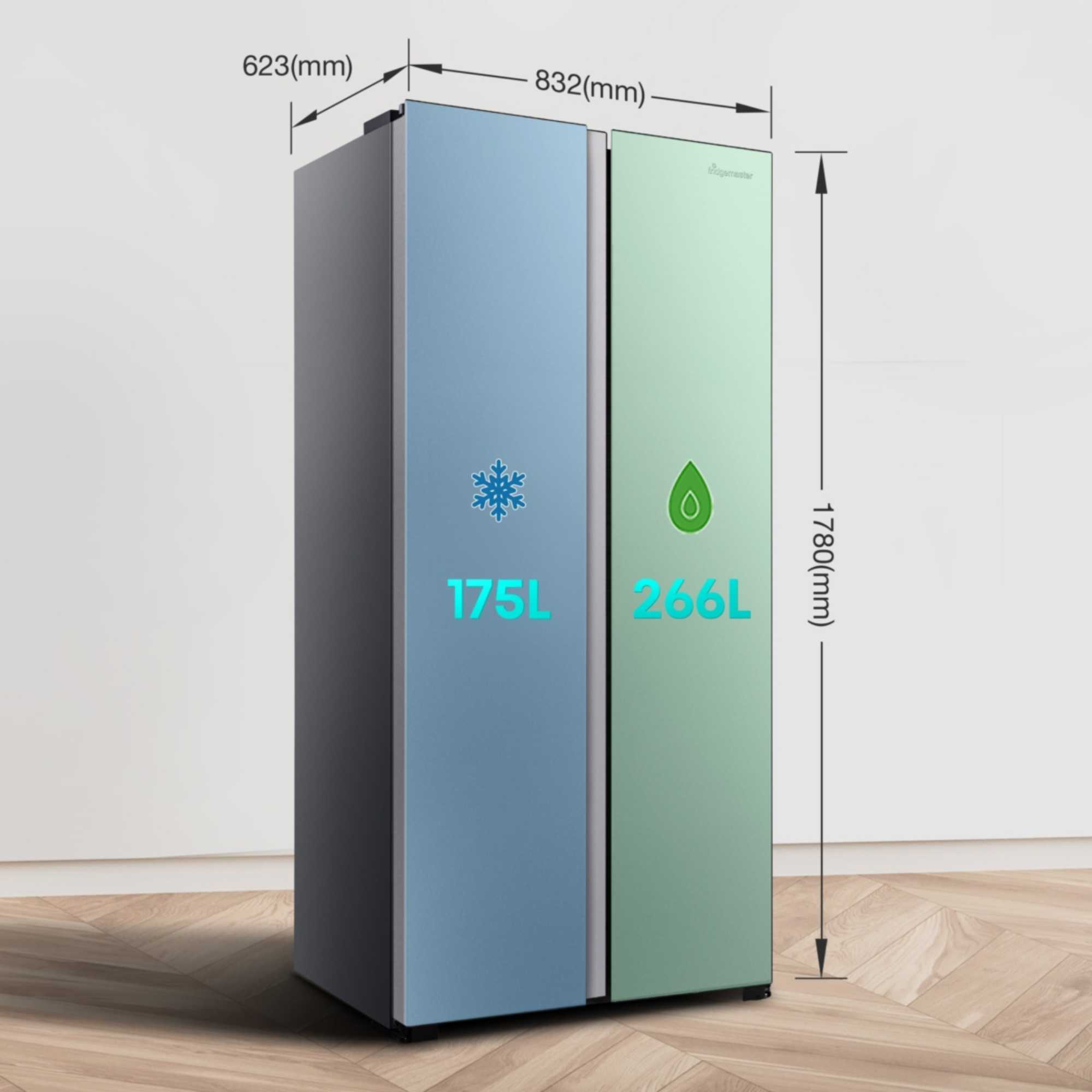 MS83430ES 441l Side By Side American Style Fridge Freezer - Silver