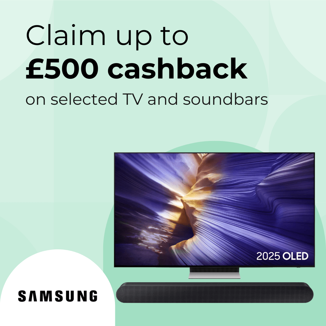 Claim up to £500 cashback on Samsung TV and soundbars