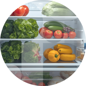 Fresh food in a fridge.