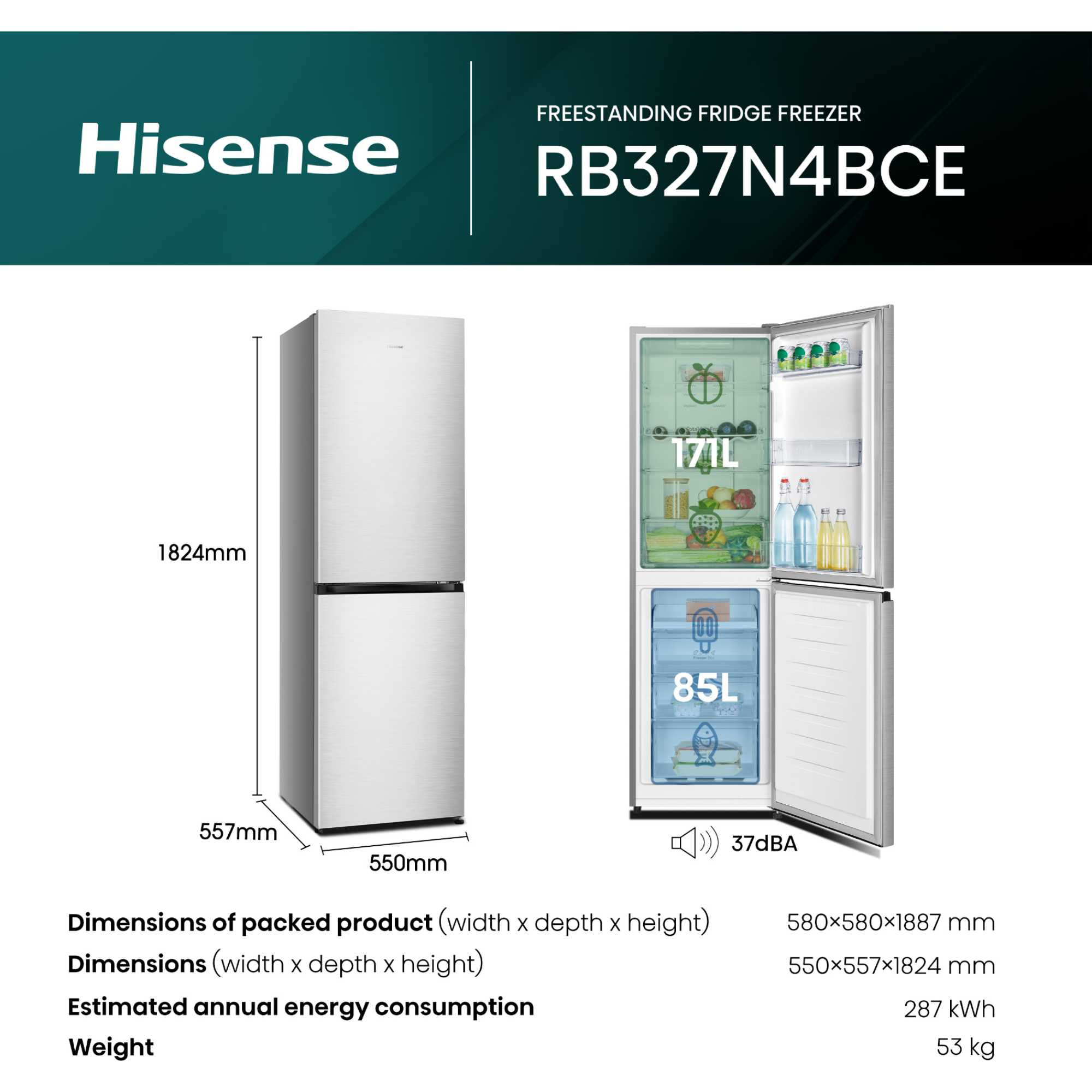 Fridge Freezer 50/50 Total No Frost - Grey - RB327N4BCE