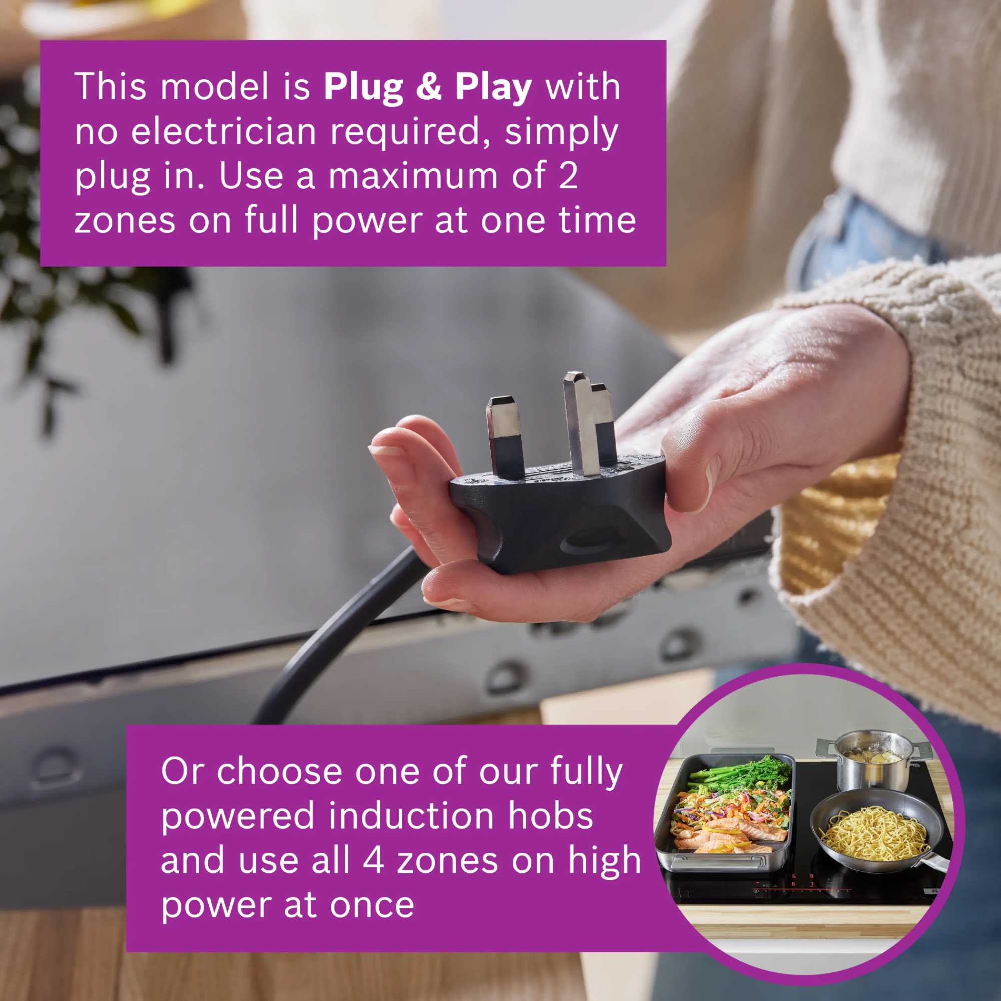 PUG61RAA5B Series 2 60cm 4 Zone Induction Hob with Plug - Black