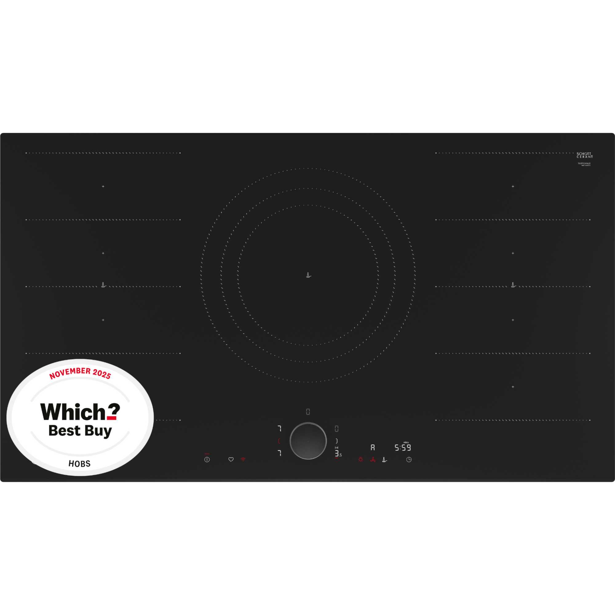 T69FUV4L0 N90 90cm 5 Burner Smart Hob - Black
