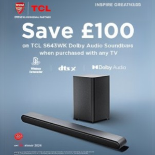 Save £100 on TCL S643WK soundbar with any TV