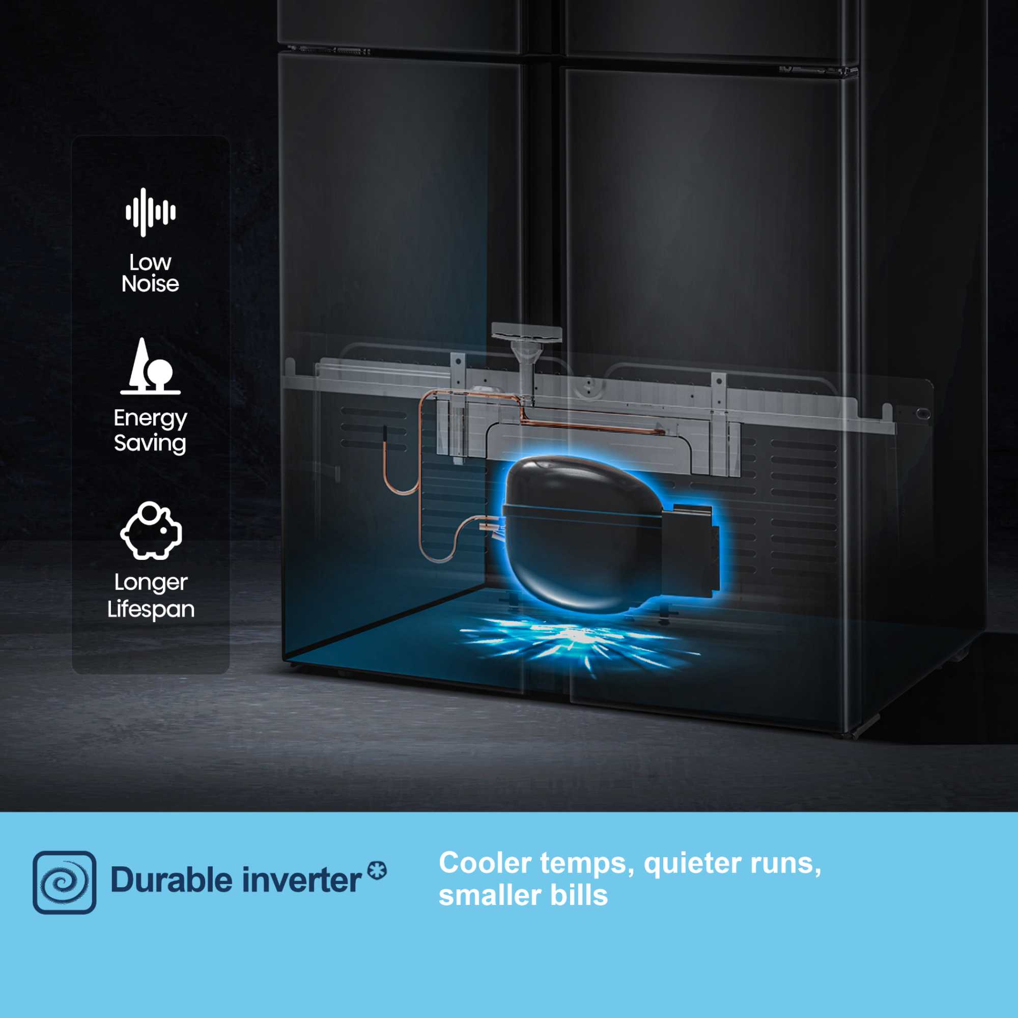 MQ79394EB 427l Total No Frost Multi Door American Style Fridge Freezer - Black