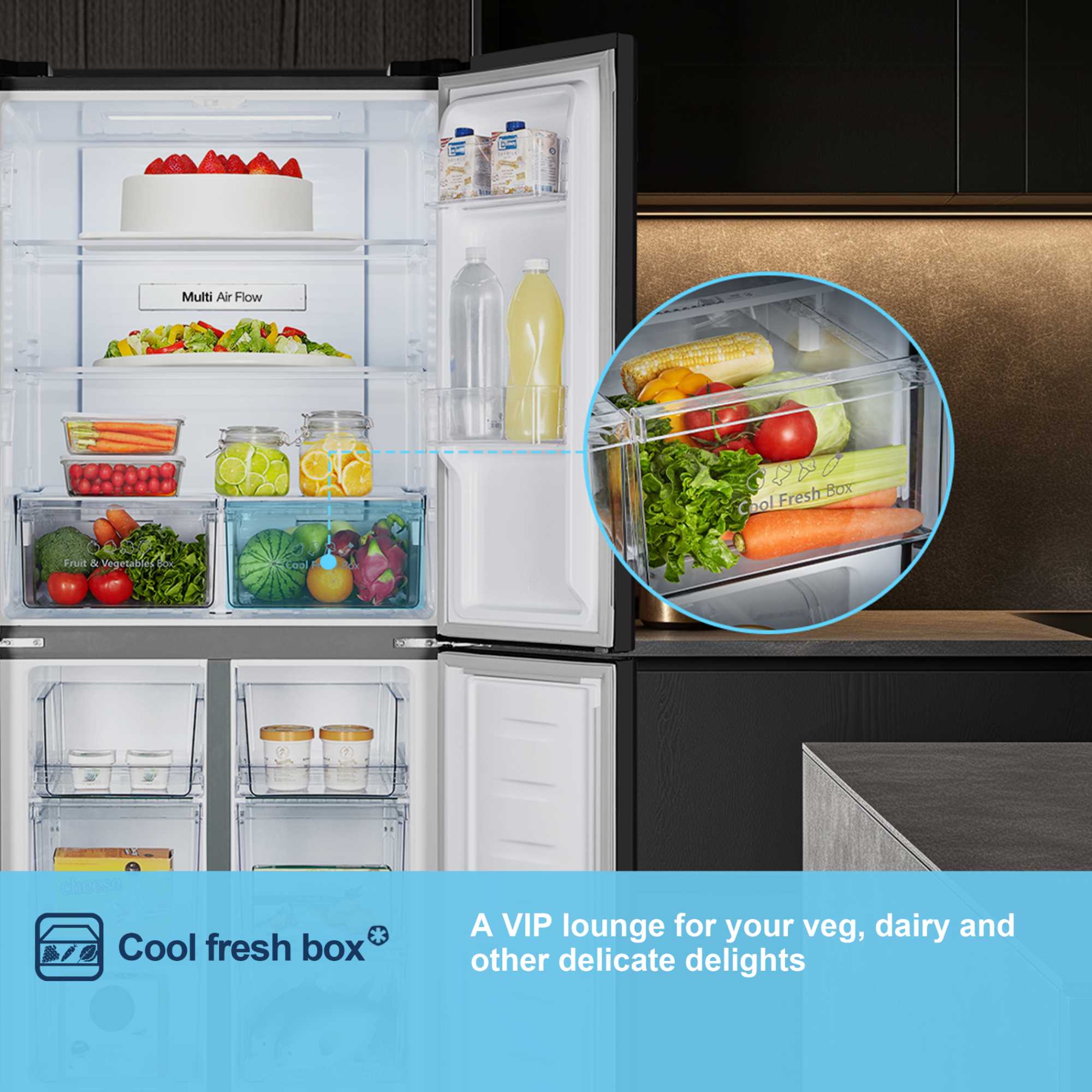 MQ79394EB 427l Total No Frost Multi Door American Style Fridge Freezer - Black