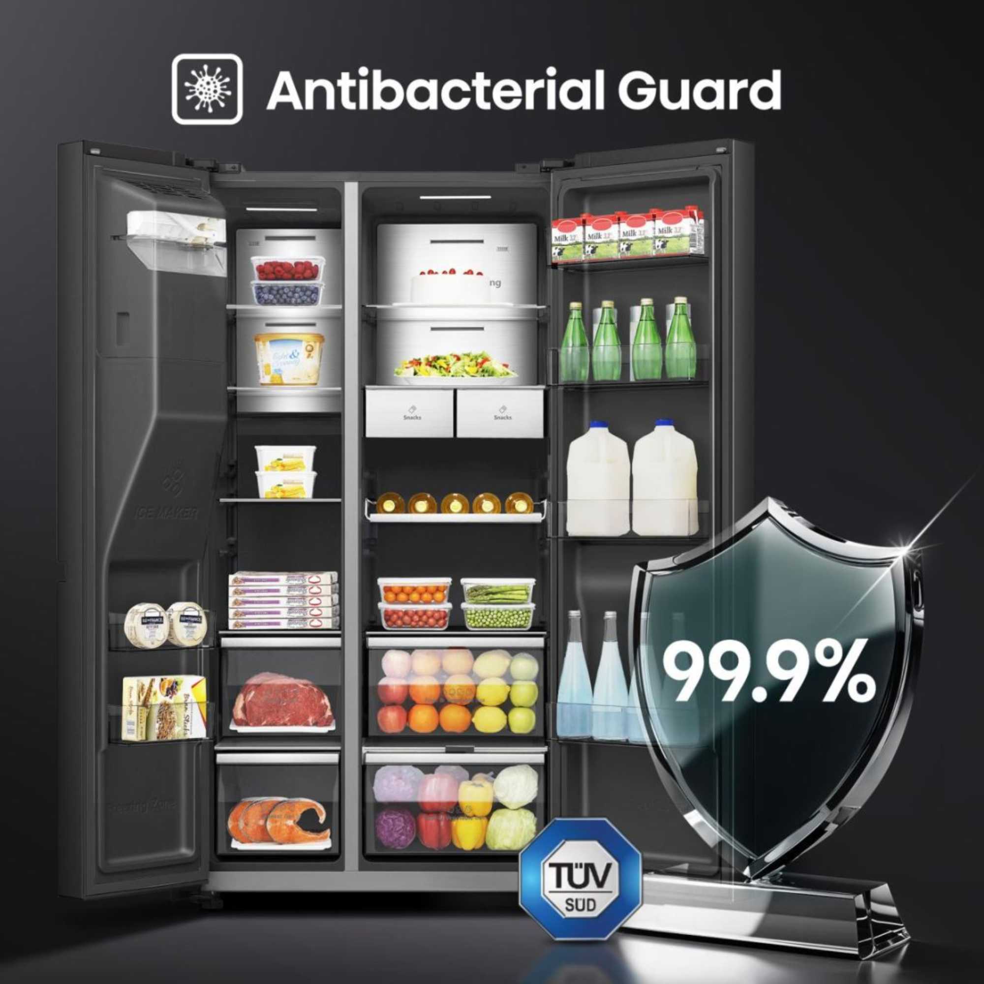 RS9P628GPFE 614L Total No Frost American Style Fridge Freezer - Black