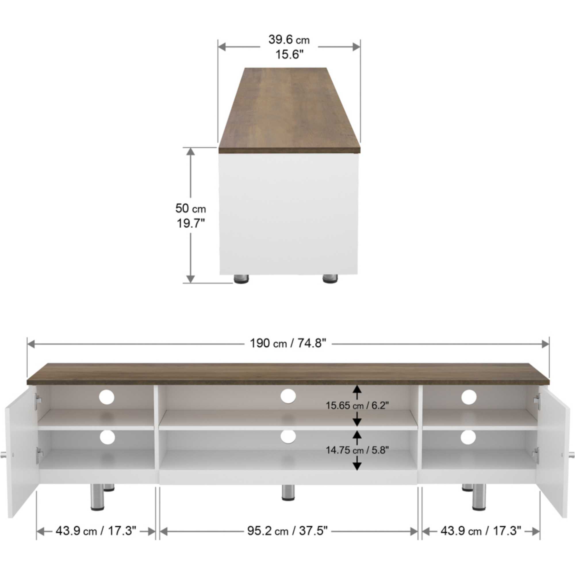 FS1900WSSW Whitesands Open Aperture TV Stand - Satin White & Wood