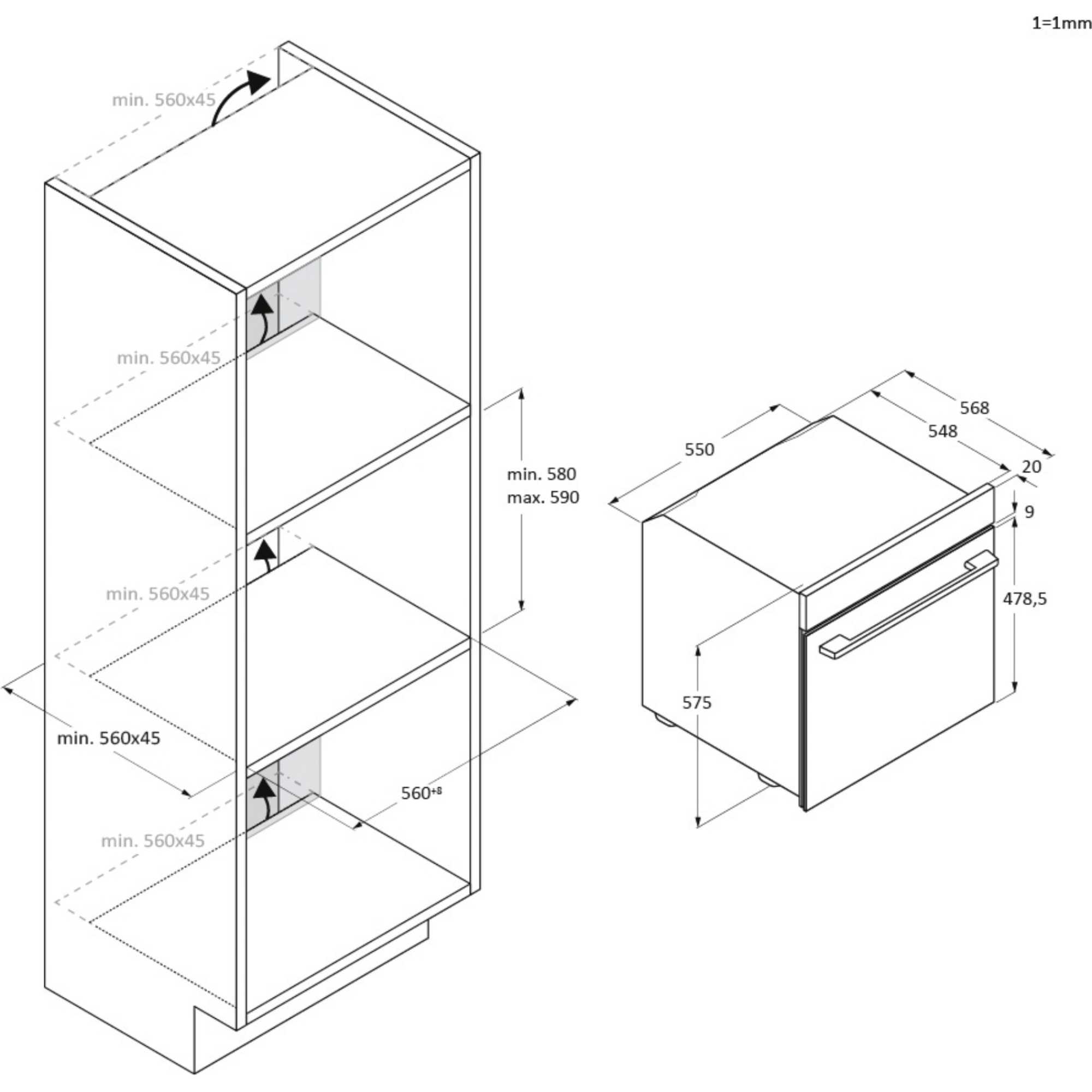 HO6M5G3HTB 78L Built-In Single Multifunction Oven - Black