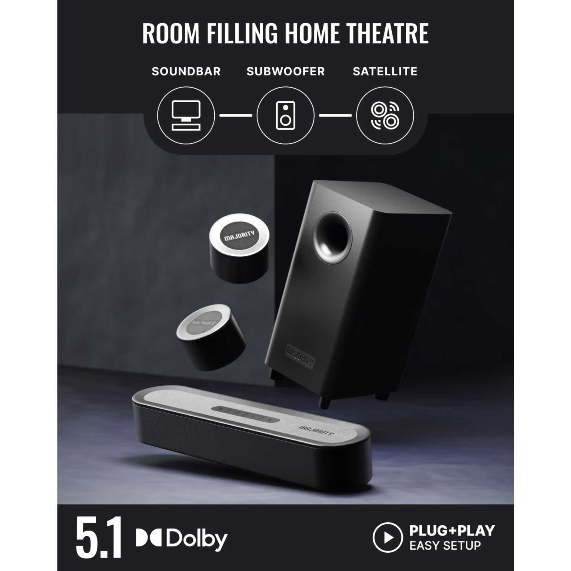 Bowfell Halo 5.1 Atmos Dolby Surround Sound System - Black
