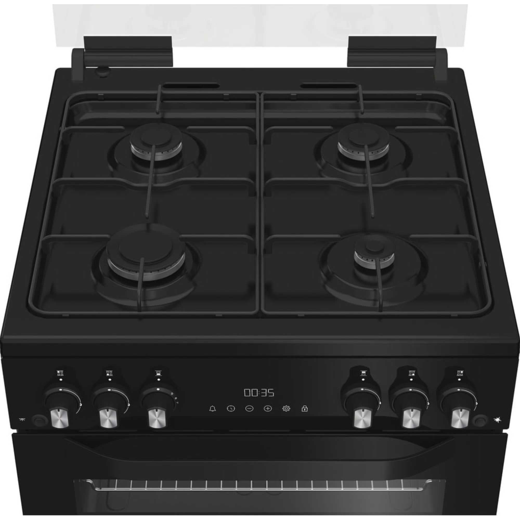 HTG6GDCB1 60cm Gas Twin Cooker with Glass Lid - Black