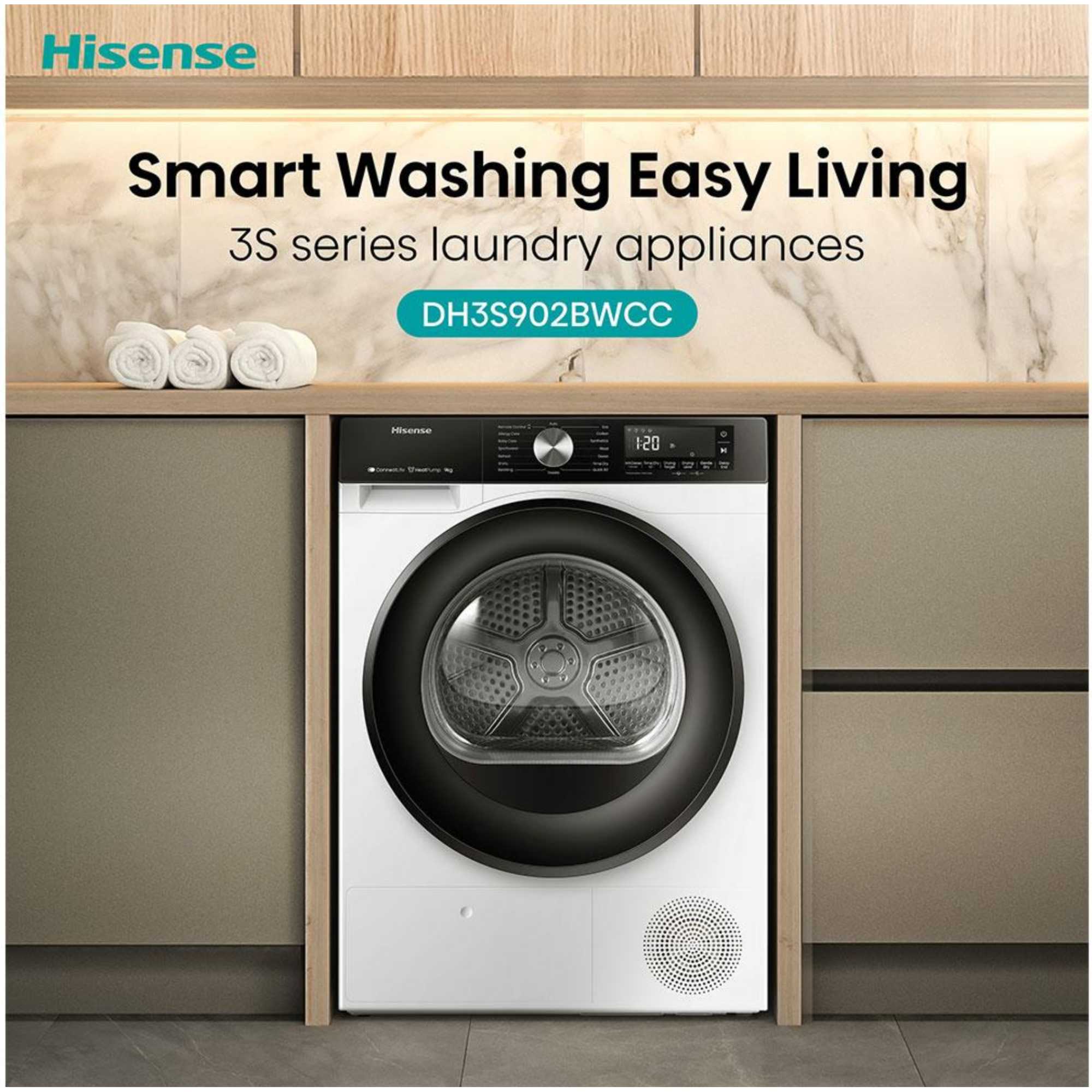 DH3S902BWCC 9kg Condenser Tumble Dryer with Heat Pump - White
